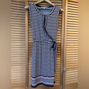 Max Studio Navy, White & Red Sleeveless Faux-Wrap Dress